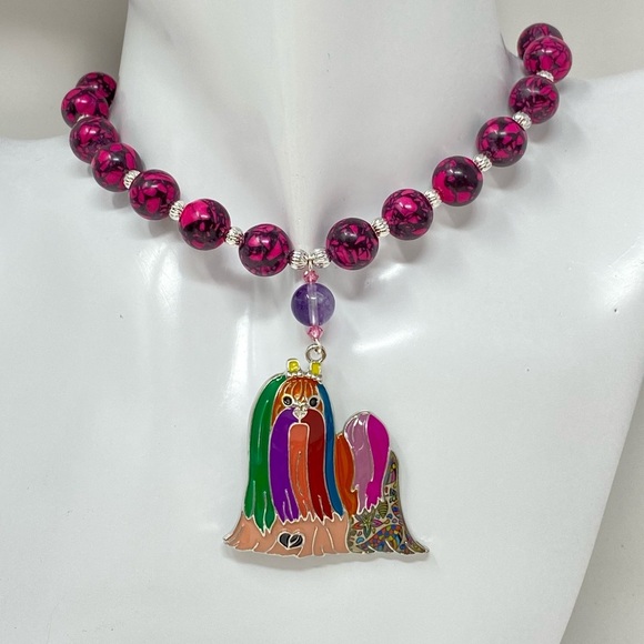 Hand Crafted Jewelry - Dog w/ Howlite Beads Necklace - custom available!